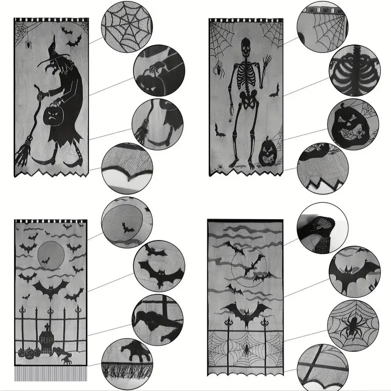 rideau halloween araignée sorcière chauve souris noir translucide motifs fantaisie chambre hôtelôtel