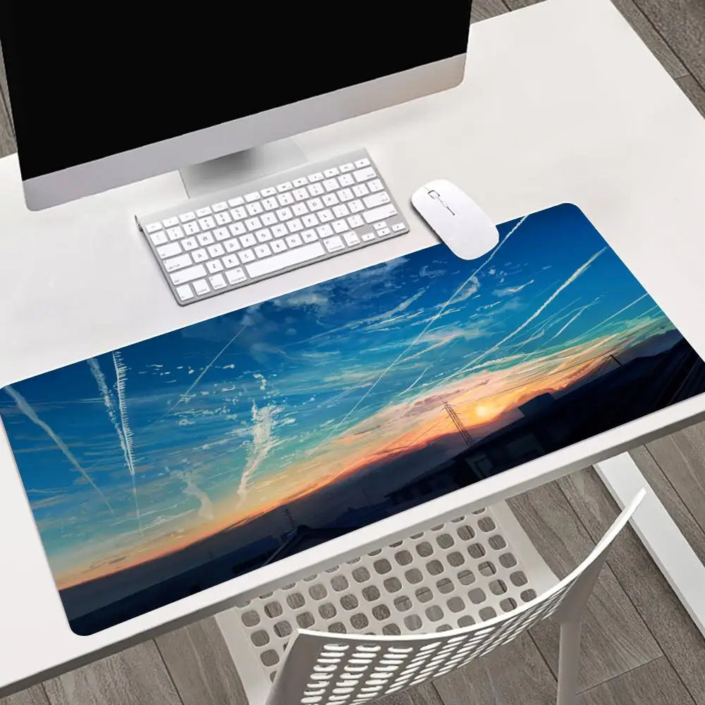 tapis souris bleu ciel nuages coucher soleil moderne antiderapant gaming rapide