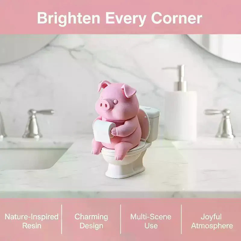 figurine porc rose résine décoration salle bain murale adhésif mignonne papier toilette