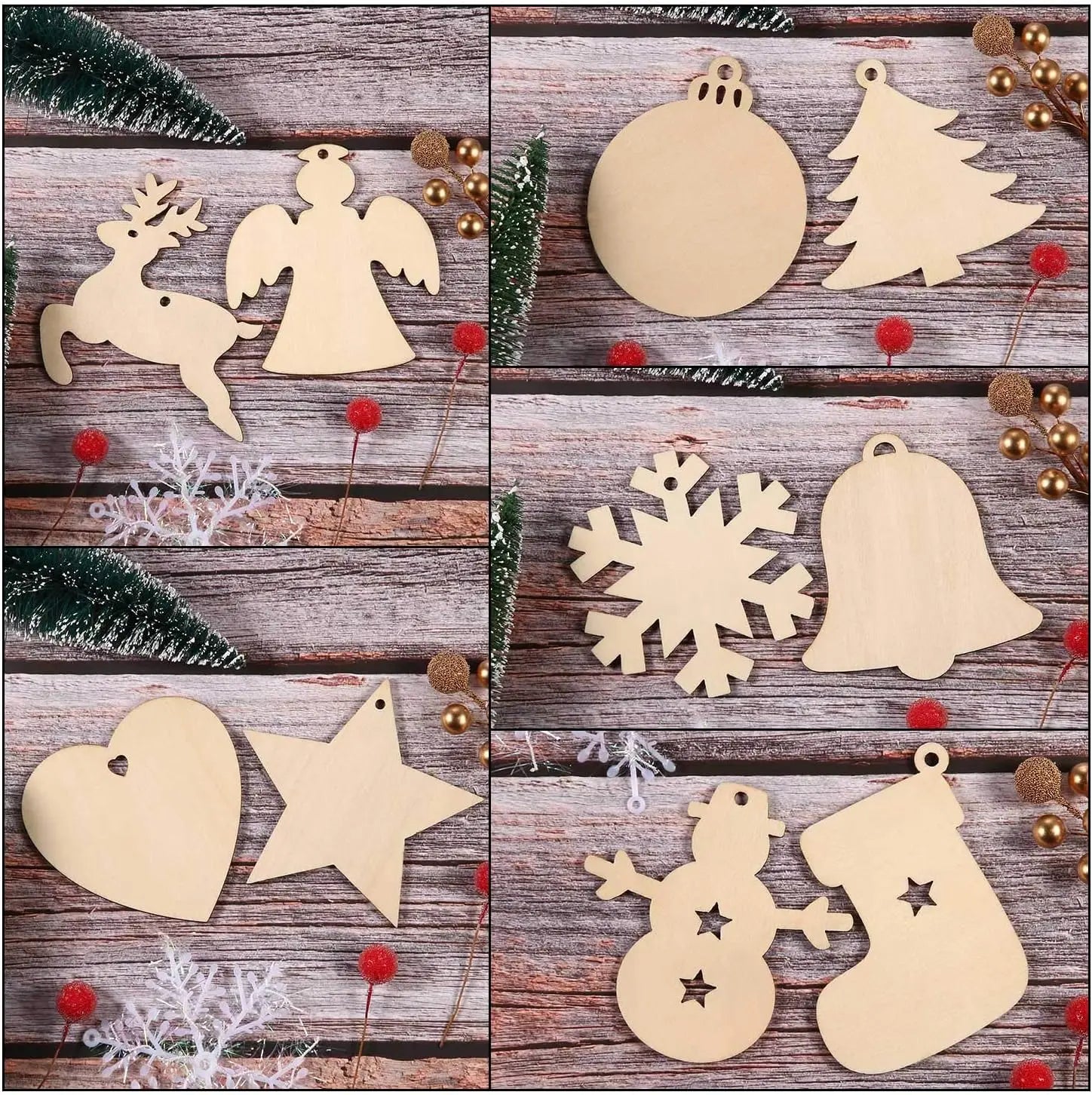Détail d'une boule de Noël en bois brut prête à être décorée