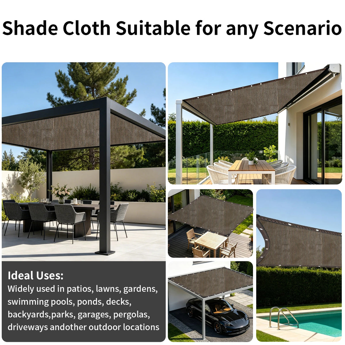 toile protection solaire marron clair tissée moderne clips métalliques cordelette 100x200cm 200x300cm 200x400cm 300x400cm