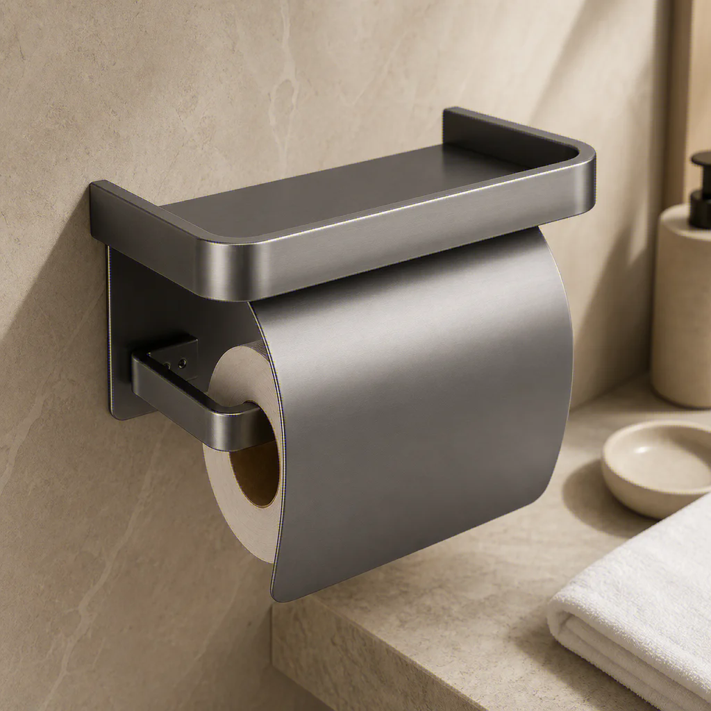 porte rouleau papier toilette étagère gris moderne minimaliste murale alliage aluminium aspect mat lisse