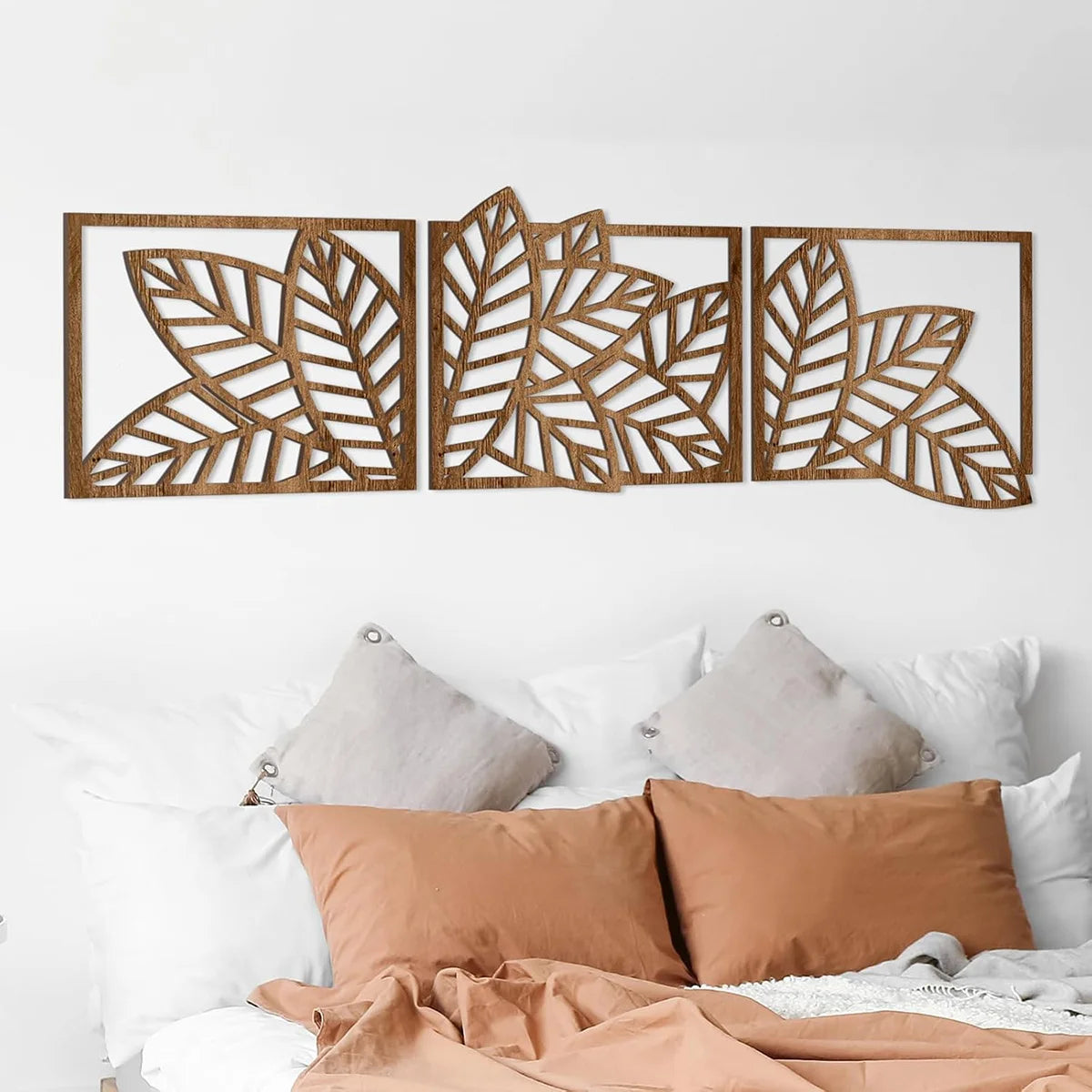 décoration murale bois feuilles stylisées marron clair moderne abstrait bohème tropicale