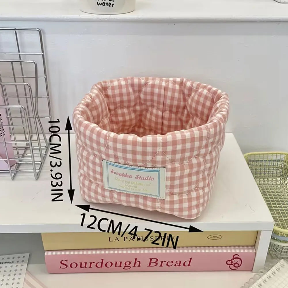 panier rangement tissu carreaux blancs bleu rose jaune vintage utilisation multiple portable opacité