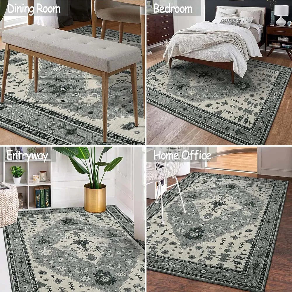 tapis enfant moderne rose clair bleu rouge jaune vert motif numéro empreinte pied lettres