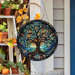 décoration murale vitrail arbre floral lever soleil suspendu chambre fenêtre translucent