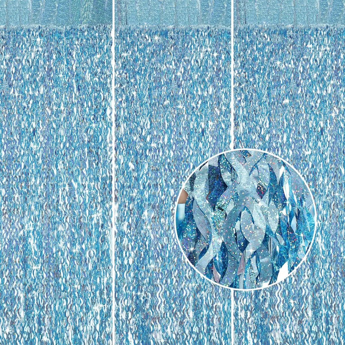rideau pailleté bleu clair argenté décoration murale festive fête anniversaire mariage Noël