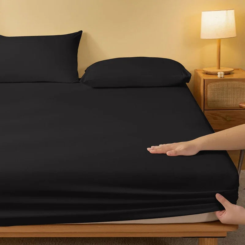 housse lit uni noir adhésive polyester moderne lit taille large variée deux taies oreillers