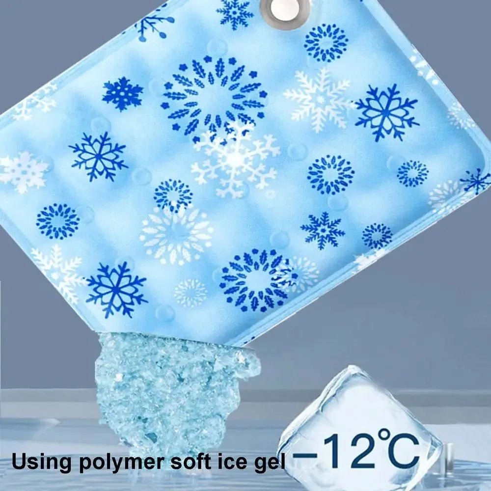 tapis refroidissement chien bleu clair flocons neige moderne gel polymère doux