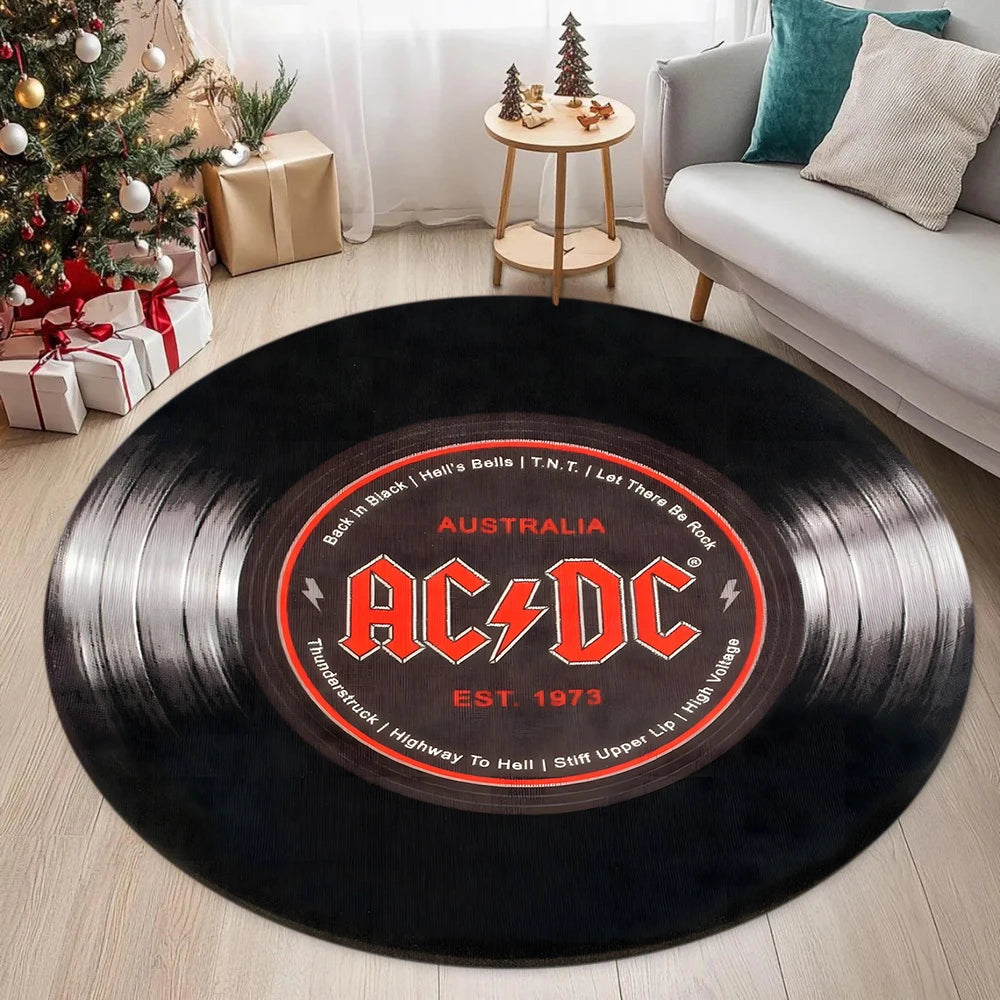 tapis rond acdc logo noir floral moderne facile nettoyer 80x80cm chambre salonhôtel