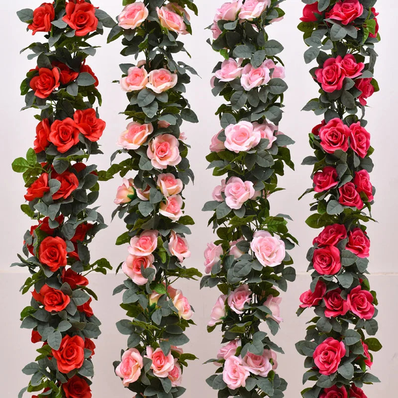guirlande artificielle roses vigne feuilles vertes extérieur mariage anniversaire décoration romantique 220cm