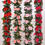 guirlande artificielle roses vigne feuilles vertes extérieur mariage anniversaire décoration romantique 220cm