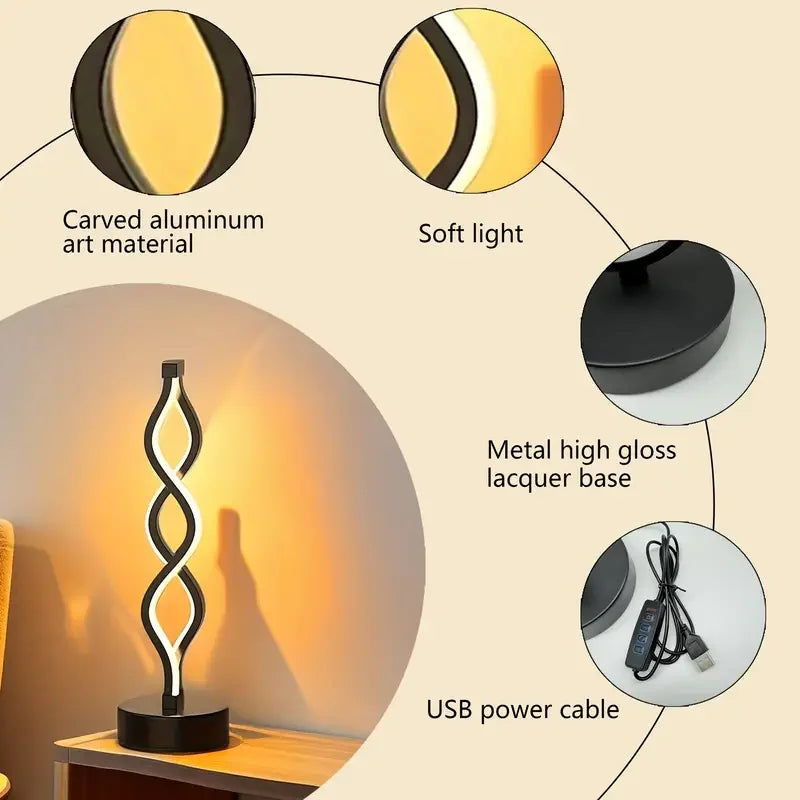 lampe table tactile spirale noir blanc modernes contemporaines LED 60 249 flux lumineux 5W