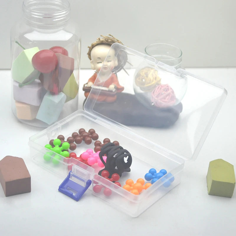 boîtes rangement transparentes bleu clair empilables pinceaux poignées modernes utilisation multiple petits objets