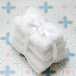 serviettes bain miniature rayées blanc bleu clair opaques ruban