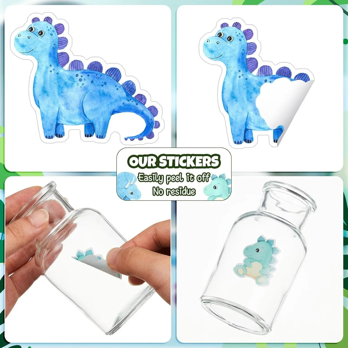 autocollants dinosaures aquarelle rouleau 500pcs adhésifs enfants enveloppes motifs colorés