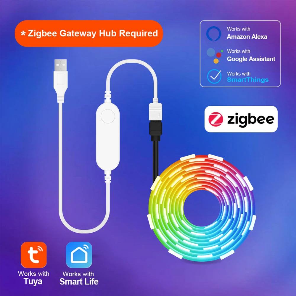 ruban led flexible rgb wifi zigbee controle mobile blanc bleu multicolore moderne