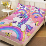 drap housse licorne arc ciel dessins animés couleurs vives motif fantaisie lit enfant polyester