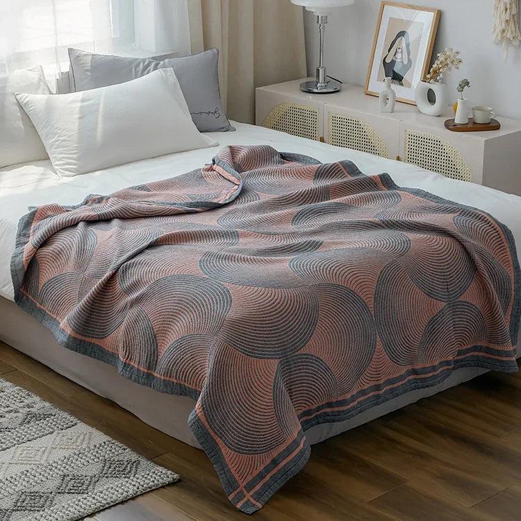 couverture d'été coton moderne motif cercles gris beige lit canapé portable opaquement