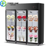 présentoir commercial triple porte vitre anti buée fleurs bouquets pots roulettes moderne