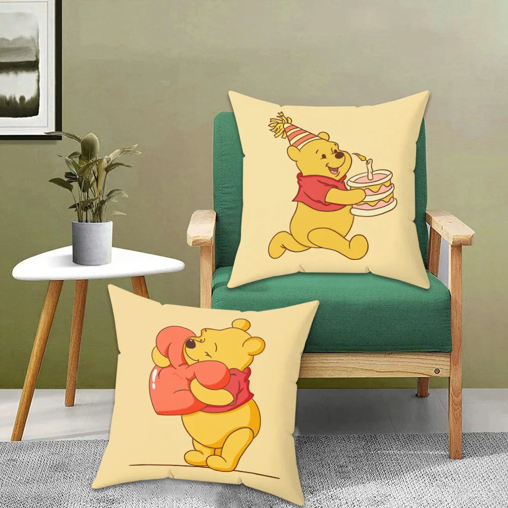 coussin decoratif winnie ourson jaune blanc plaid cartoon eco friendly 30x30cm 40x40cm 45x45cm 50x50cm