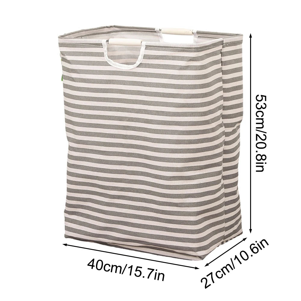 panier linge pliable rayures horizontales gris clair beige moderne réutilisable fibre végétale poignées bois