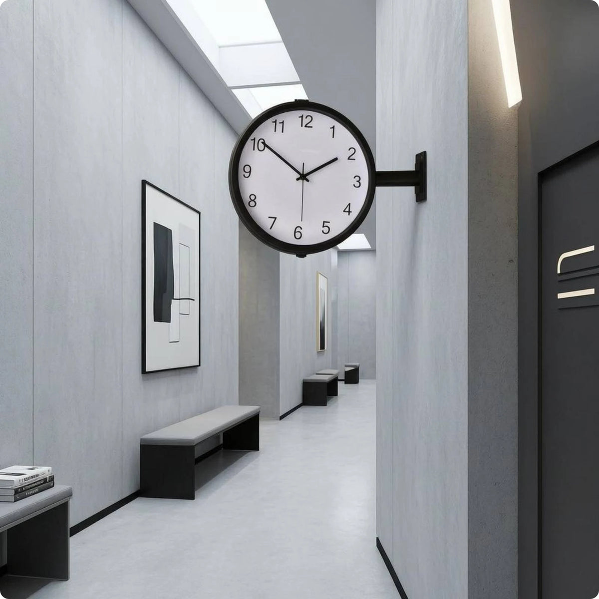 horloge murale double face industrielle noir blanc salle salon decoration quartz métal aiguille moderne