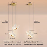 suspension lumineuse moderne or papillon translucide salon chambre étude hall double têtes