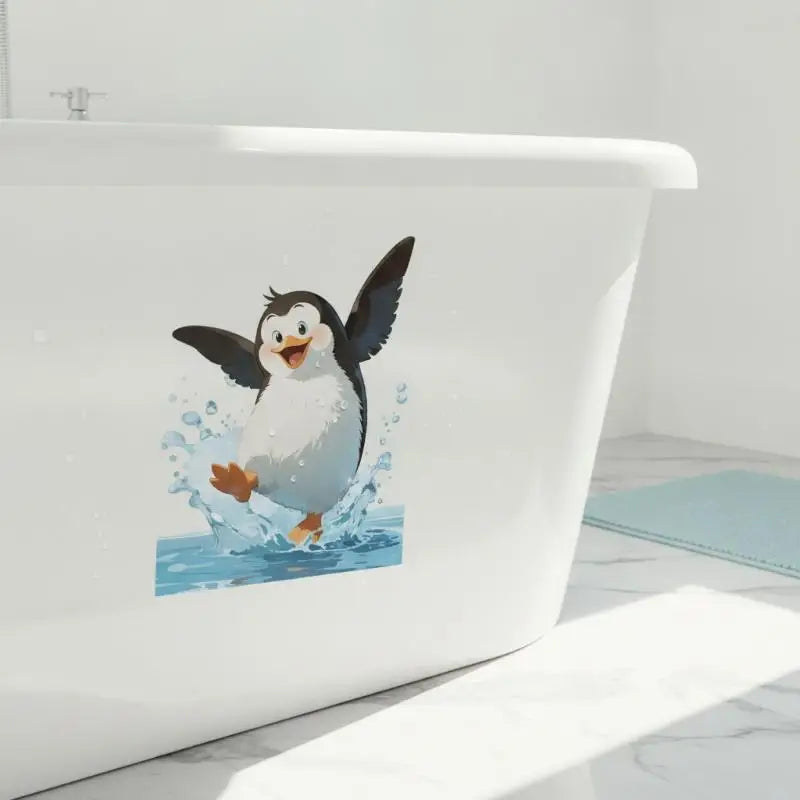 autocollant mural cartoon pingouin adhésif noir blanc gris bleu orange salle bain moderne pvc