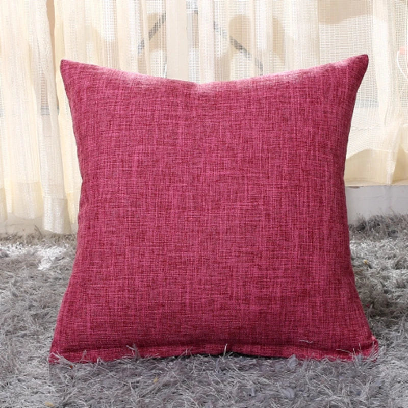 housse coussin carré coton lin moderne couleur unie beige marron rouge vert bleu orange