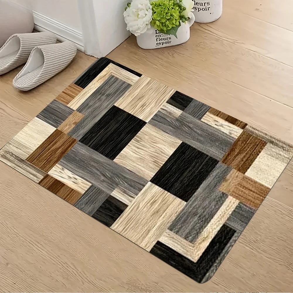 tapis moderne patchwork bois noir gris beige antidérapant salon chambreextérieur