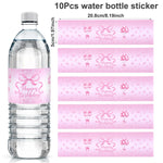 étiquettes autocollantes bouteilles d'eau transparentes motif ballons roses rubans happy birthday points dorés festif