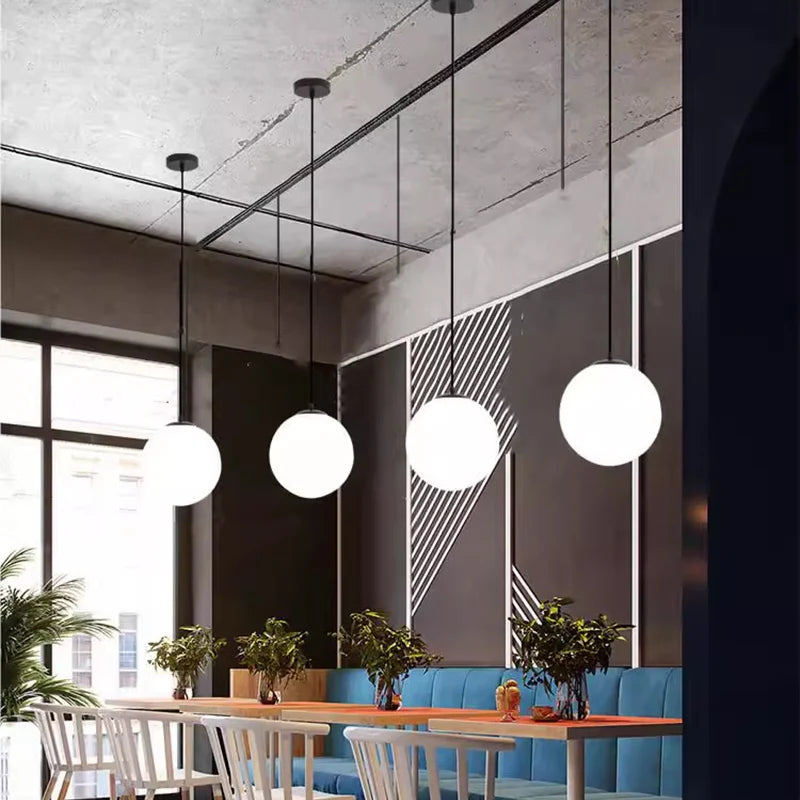 suspension lumineuse moderne globe blanc verre opale pendentif cristal 15cm 20cm 25cm 30cm 40cm