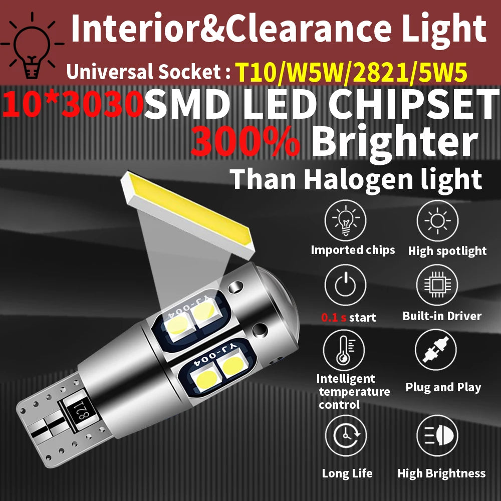 ampoules led 2400 lumens t10 w5w 3w argent blanc plug and play modernes feux