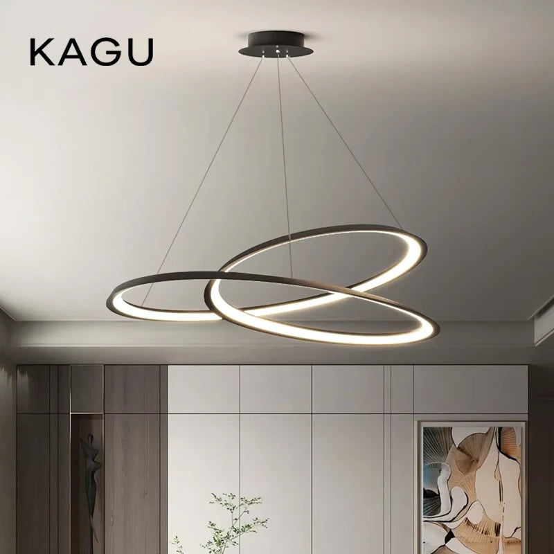 Suspension lumineuse moderne aluminium noir blanc anneaux superposés 60cm 80cm