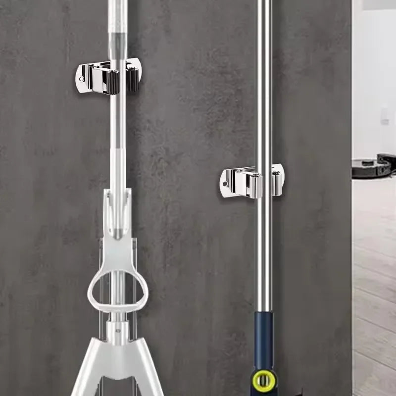 porte balai support mural acier inoxydable chrome moderne garage rangement