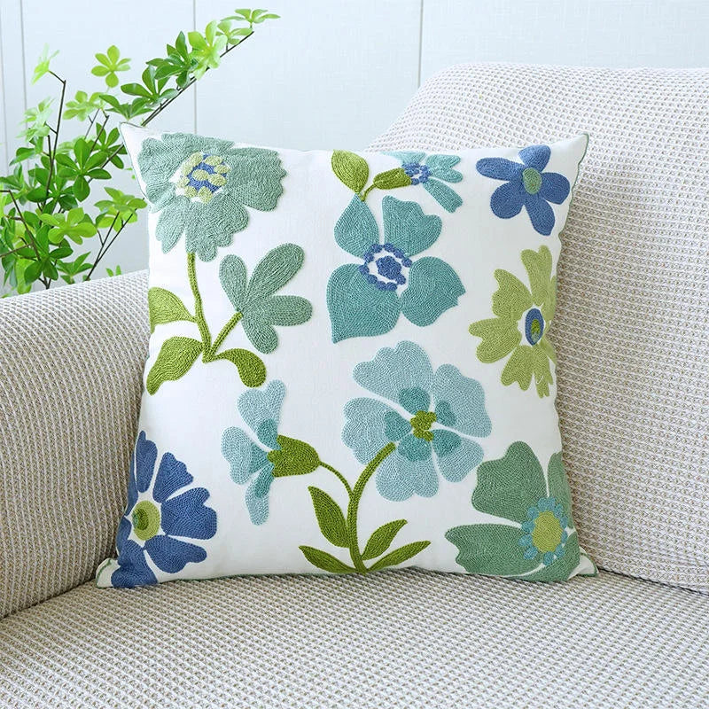 Coussin Carré Coréen Anti Décubitus Coton Polyester Tricot Fleur Brodé Amovible Lavable Moderne