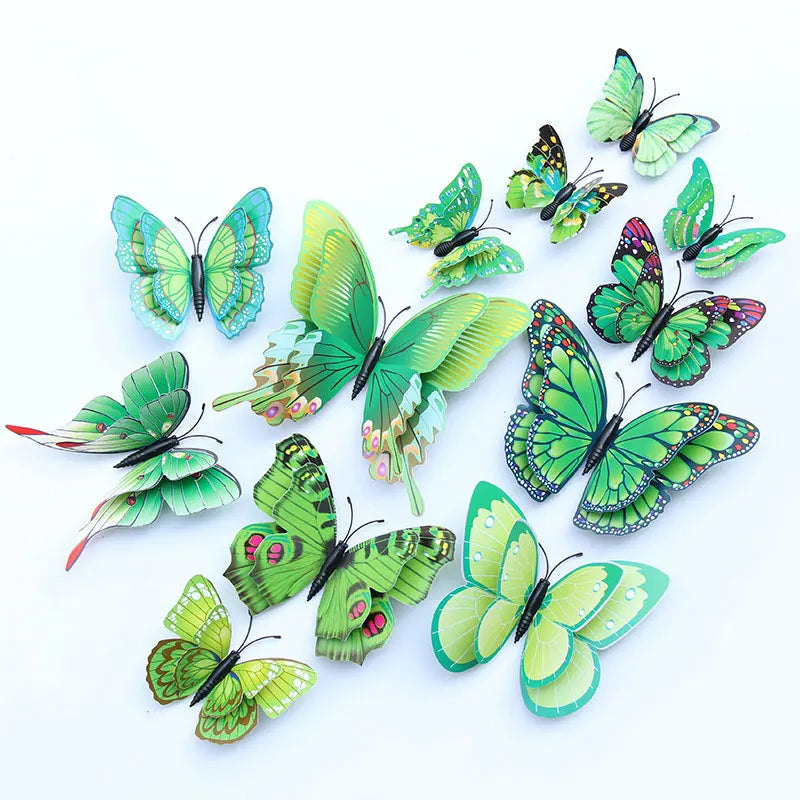 papillons 3d stickers adhésifs colorés rose bleu vert blanc enfants décoration murale brillante chambre