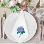 serviettes table brodées hydrangeas blanc bleu vert or élégantes mariage anniversaire