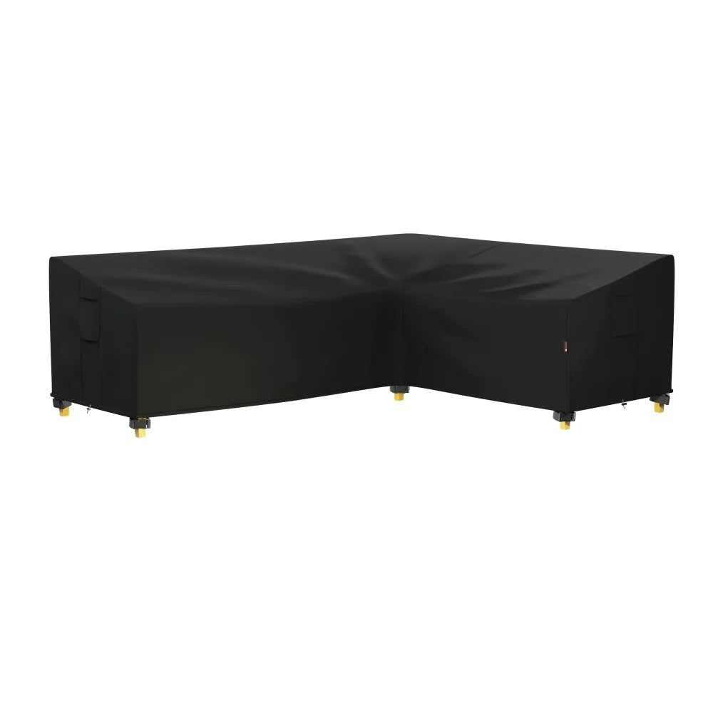 Housse protection canapé d'angle noir tissu oxford revêtement pvc boucles ajustables imperméable intempéries moderne