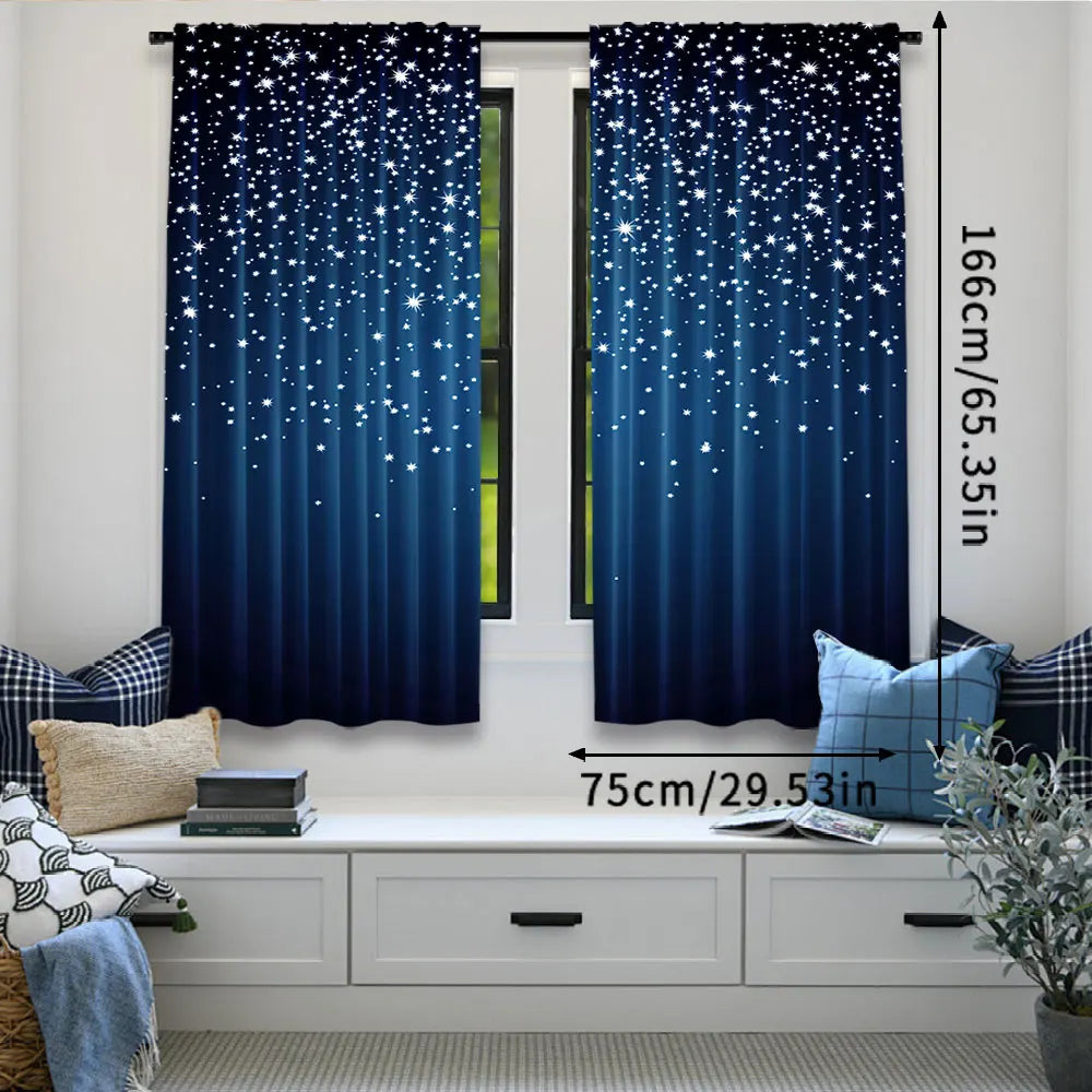 rideau moderne étoiles blanches brillantes bleu foncé opacité 100% polyester 75x166cm 105x230cm 130x210cm