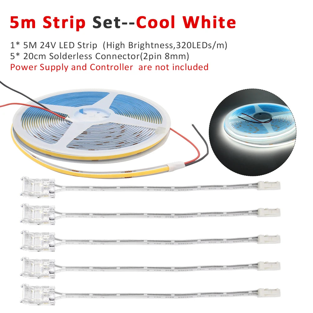 bande led cob 24v blanc chaud naturel froid 3000k 4000k 6000k moderne automatique capteur