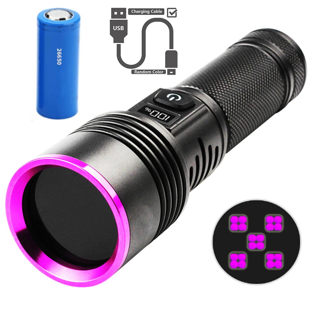 lampe torchon uv led rechargeable anti choc autodéfense affichage lcd texture anti glisse noire