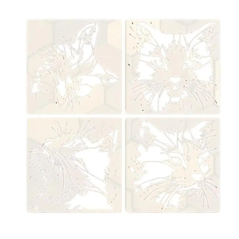 stencils peinture chat blanc marron bleu abstrait adhésif lavable rond