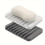 support savon gris blanc moderne rayures horizontales auto drainant silicone salle bain cuisine