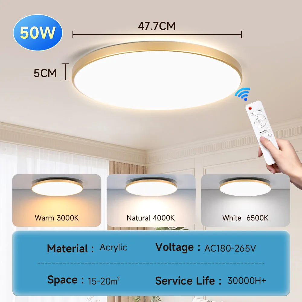 plafonnier led blanc doré moderne télécommande 30w 40w 50w étanche