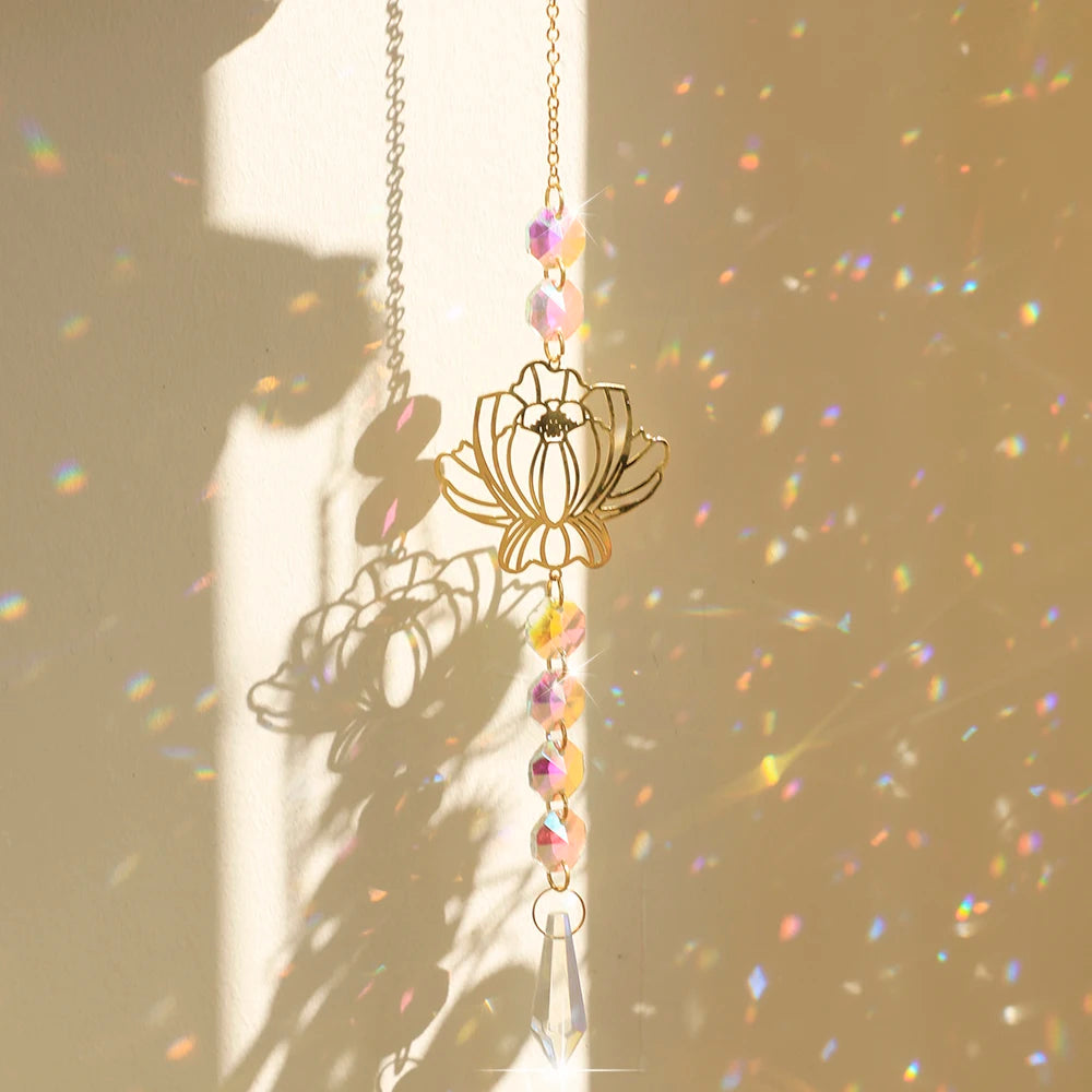 décoration murale suncatcher or multicolore fleur lotus artisanal bohèmeextérieur chambre jardin