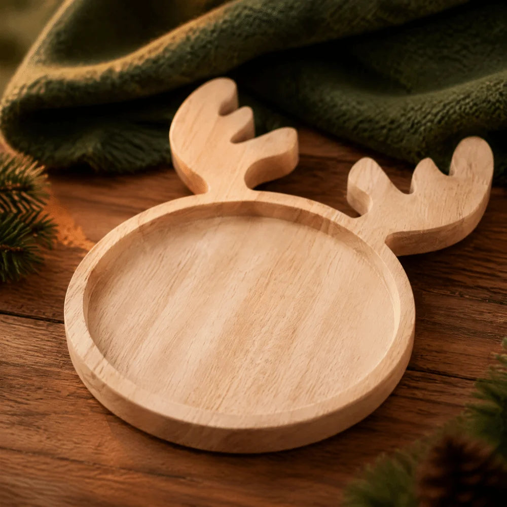 assiettes bois naturel assiettes noël forme d'arbre cerf décoration festive modernes