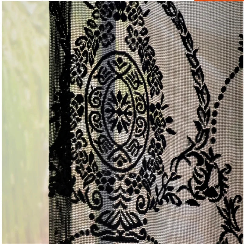 rideau noir blanc floral ajouré translucide classique élégant anneaux métalliques mur rideau fenêtre