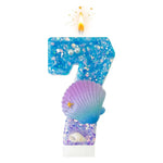 bougies numéraires paillettes sous marine coquillages décoratives anniversaire bleu violet blanc doré